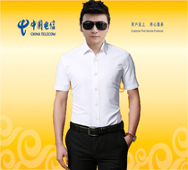  China Telecom male staff long and short sleeve shirt 4S shop light blue pure white diagonal striped mens shirt overalls