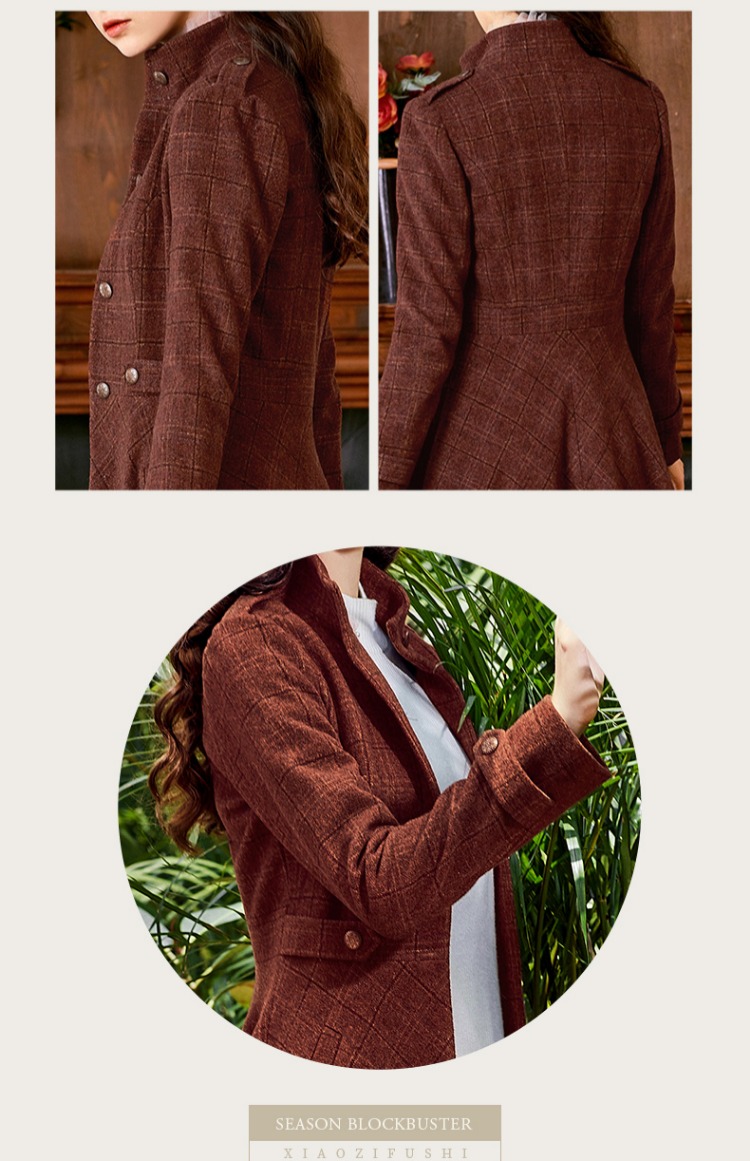 Quỳ Karenina 2018 mùa đông mới retro kẻ sọc kẻ cổ áo khoác cổ áo khoác mỏng - Accentuated eo áo mẫu áo dạ ngắn đẹp
