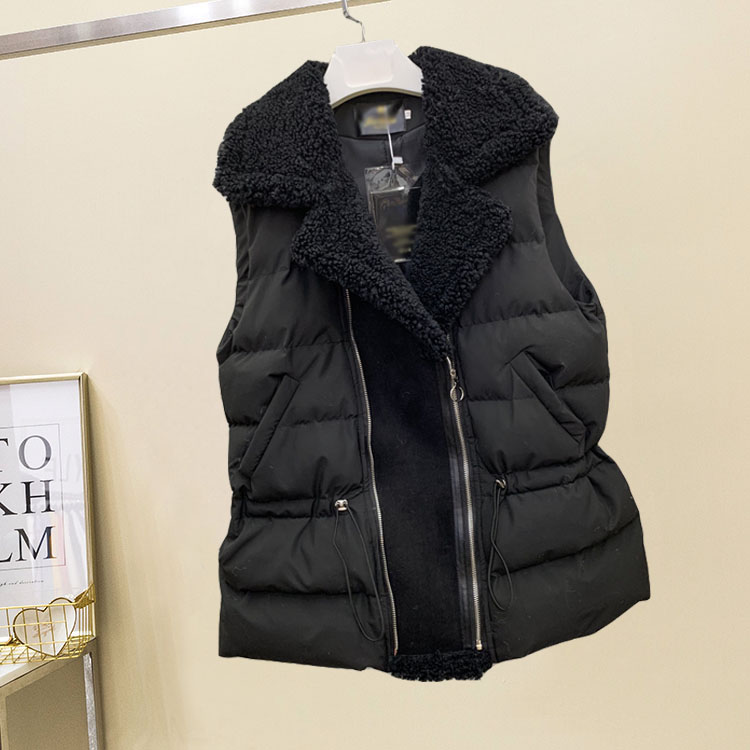 Mùa thu đông sóng mới thời trang khâu lông cừu ve áo xuống cotton vest ngắn nữ phiên bản Hàn Quốc của thắt lưng lông áo kiểu nữ