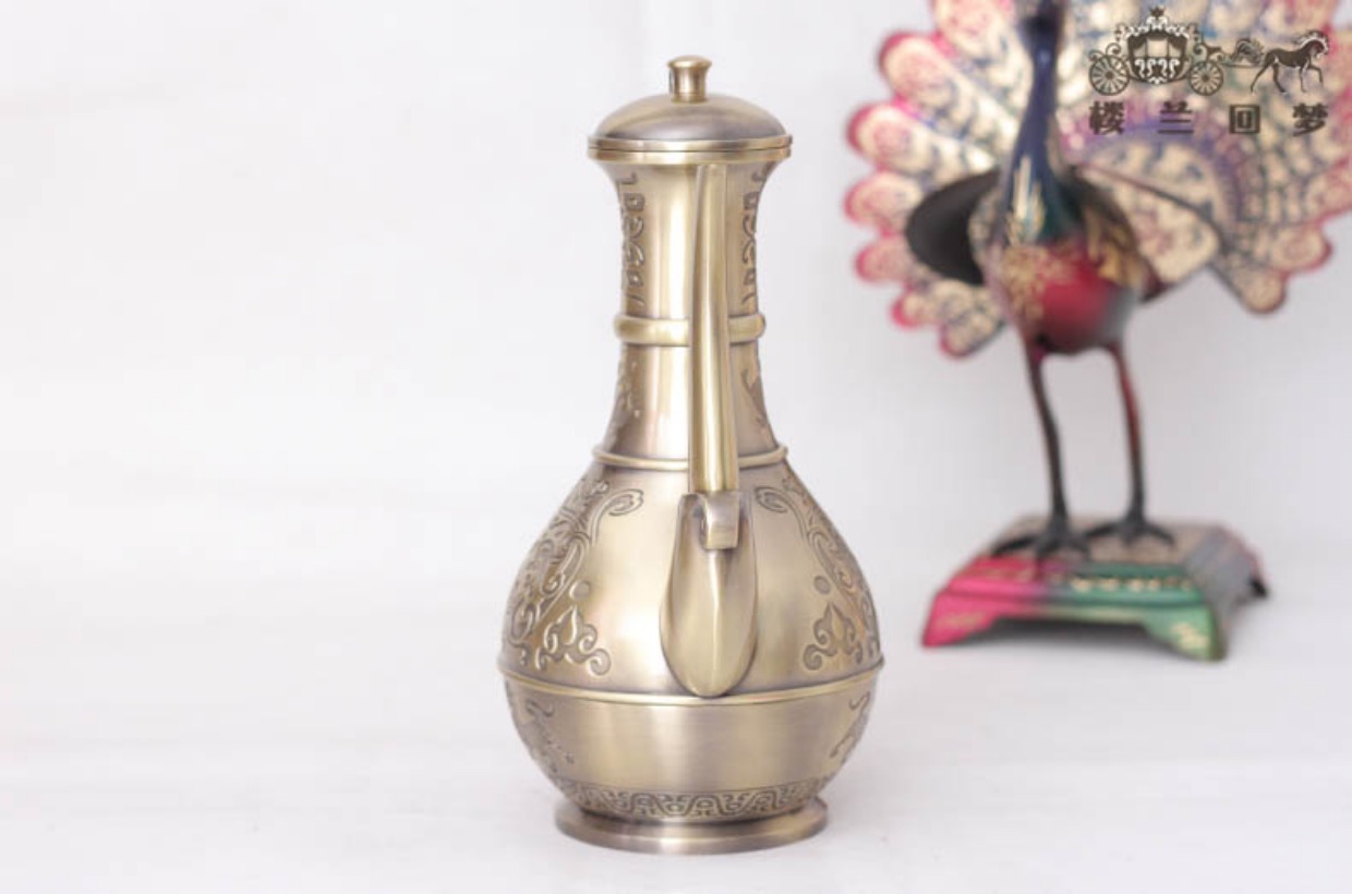 Bình bằng đồng Nga cổ bằng đồng cổ đám cưới rượu vang thiết lập nghệ thuật châu Âu cổ điển màu vàng rượu nồi hộ gia đình rượu hip bình - Rượu vang ly rượu vang ocean