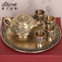  Bronze Business gifts Crafts ornaments Copper suit Tin can Bronze tea set Teapot Four teacups tray
