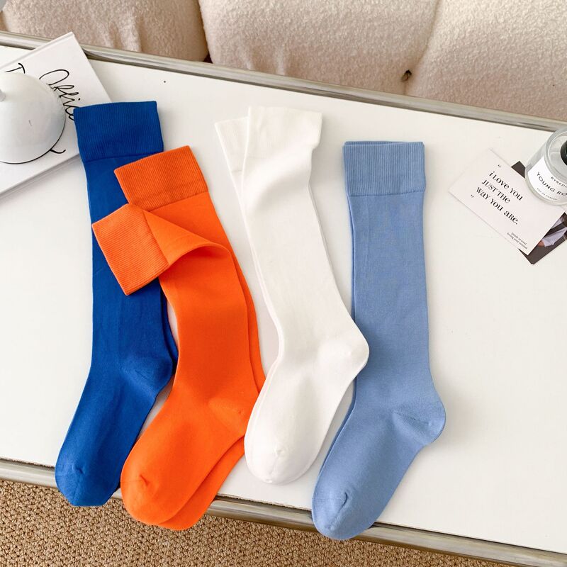 Orange Shake Dopamine Calf Socks Women's Pure Cotton Socks Seamless Candy Color Mid-Calf Socks Knee-High Slimming Long Socks