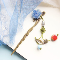 (Purple Condensed Lingen) Blue Purple Peony Ancient Bronze Color Carp Metal Pole Vintage Bookmark Student Gift Classical Gift Box