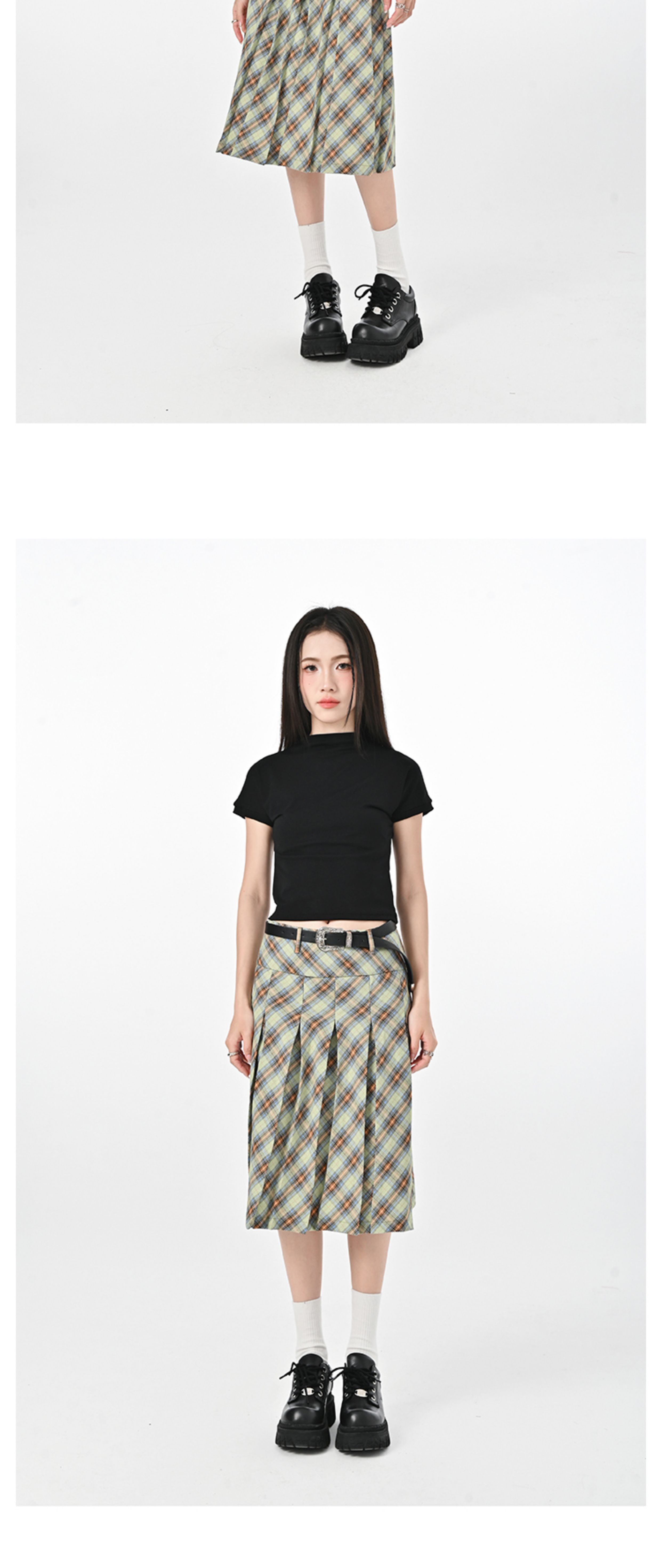 Title 15, Saia plissada xadrez feminina de cintura alta, ...