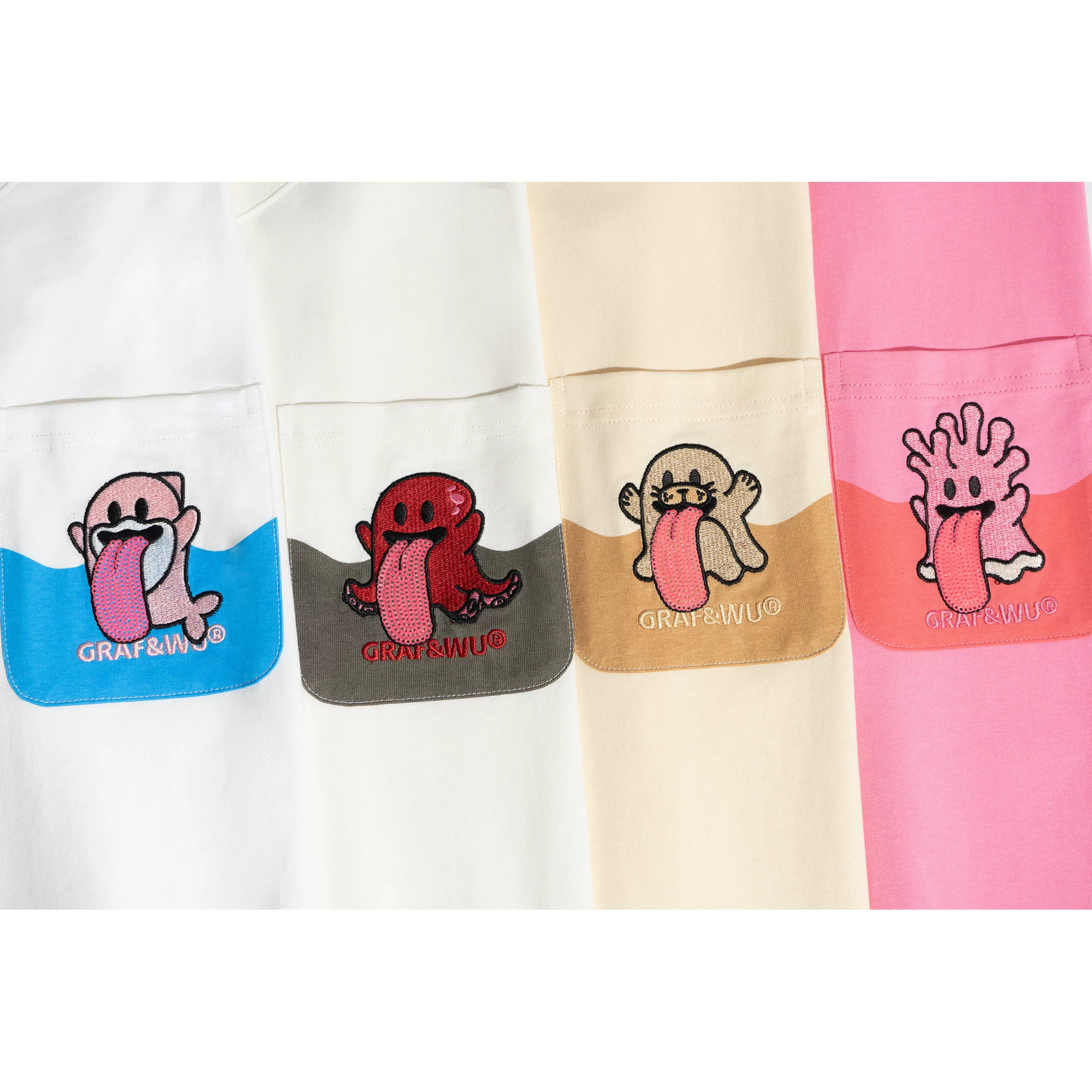 GRAF Original Brand [Billionaire Joint] Ocean Protection Cute Ghost Coral Whale Tridacna Pocket Short Sleeve