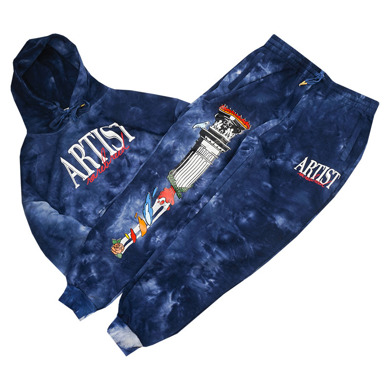 GRAF original brand artist tie-dye crack foam three-dimensional plaster autumn and winter terry blue trousers