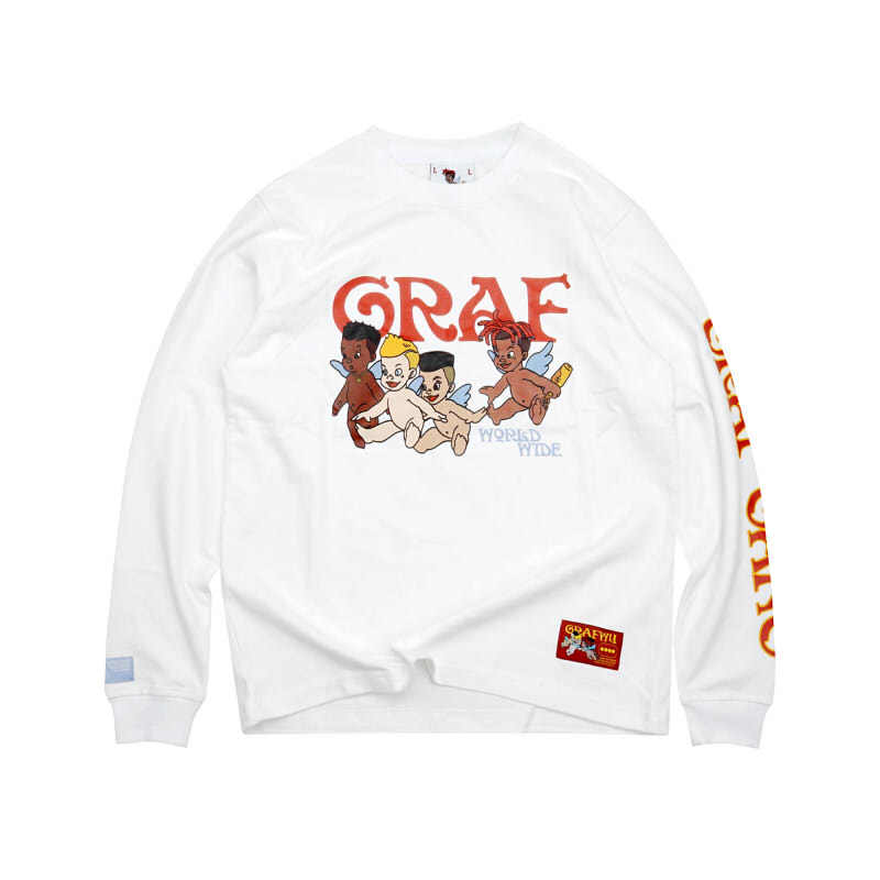 GRAF original brand StreetGossip dirty braided four little angels thickened suede printed long sleeve shirt