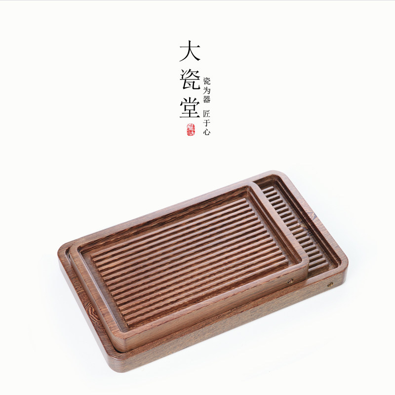Large Porcelain Parish Chicken Wings Wood Tea Tray Large drain type Gongfu Tea Tea Table Whole Solid Wood Household Office Tea Sea