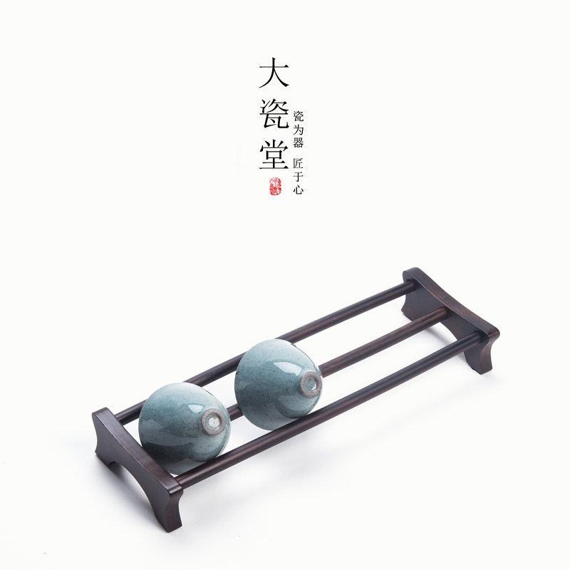 Bamboo cool cup holder Black sandalwood water cup holder Gongfu Tea set Tea ceremony accessories Solid wood double-layer tea cup holder