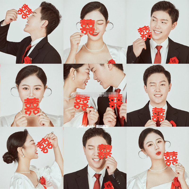 Ancient Dress Wedding Photography Chinese Style Prop Hands with Double Heinewords Marriage Pilot Wedding Dress Photo Photo Little Props