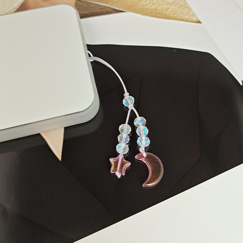 High-value, exquisite, and petite glass crystal star and moon phone charm, stylish and unique student/best friend pendant.