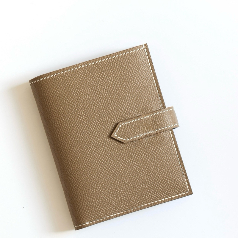 Imported Epsom Leather Fully Handmade Bearn Short Wallet Money Clip Kelly Card Holder Suit Clip Goatskin Wallet