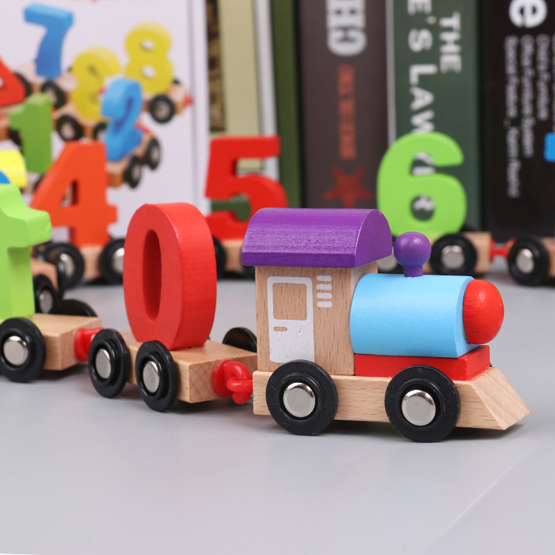 (Aseven) Children and men's children's baby wooded small fire car digital assembly building block Toys 1-3-6