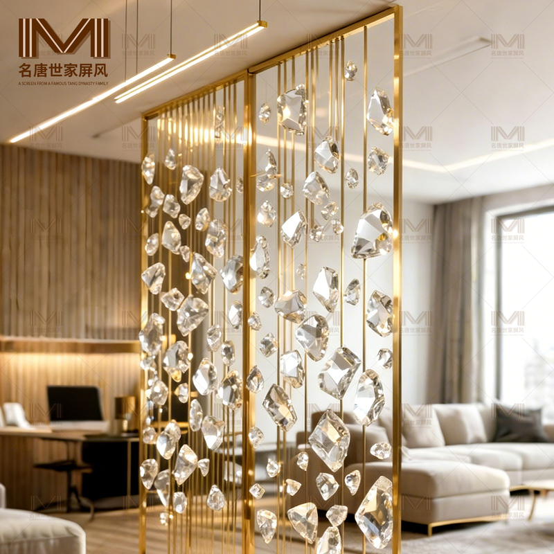 Stainless Steel Crystal Screen Partition Modern Minimalist Light Luxury Living Room Dining Room Transparent Decoration Metal Frame Screen