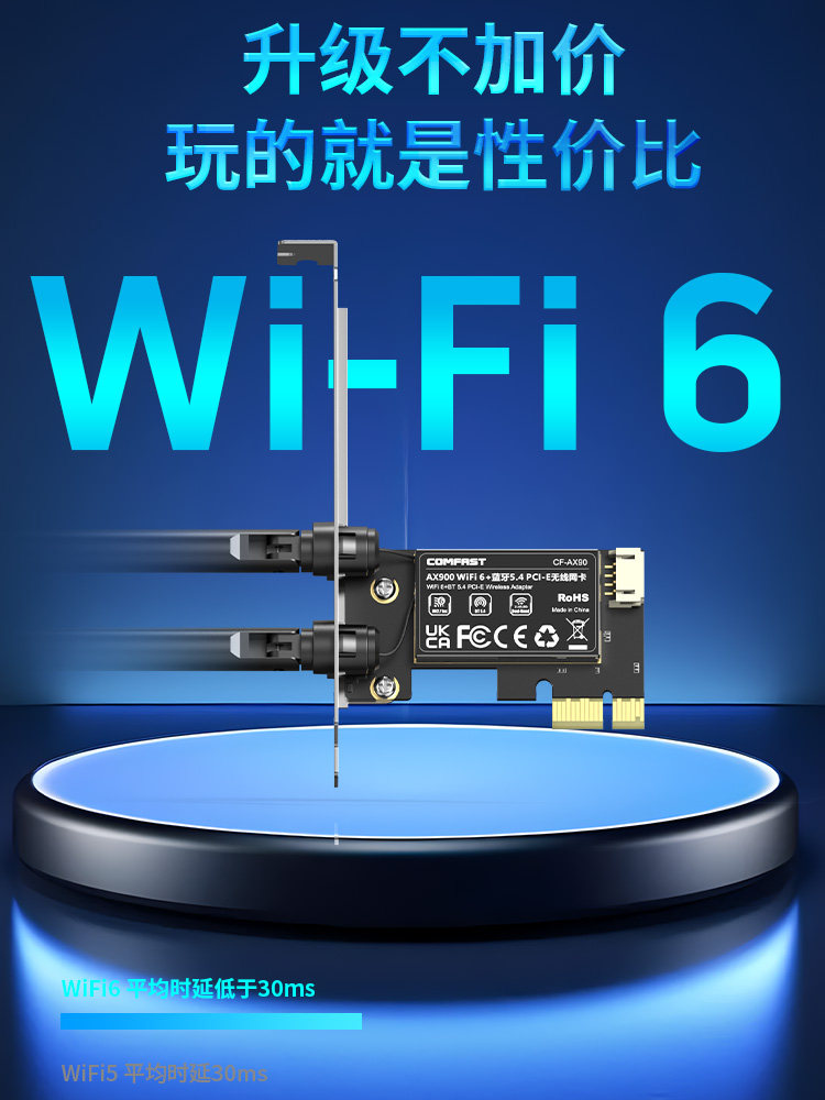 Comfast Cf-Ax90 Wireless Network Card Pcie Desktop Wifi6 Dual-Band 5g Gigabit 900m Bluetooth 5.4 Desktop Built-In Pcie Interface Wifi Signal Receiver Connects to Hotspot