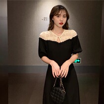 sandro tonali French vintage dress female 2021 New lace stitching Hepburn wind small black skirt summer