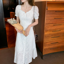 sandro tonali White Platycodon grandiflorum skirt French retro thin temperament sweet tea break first love dress summer