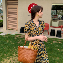 sandro tonali small Daisy dress womens new chiffon vintage floral long vneck pleated Platycodon grandiflorum skirt