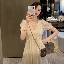 sandro tonali small fragrant lace dress summer new French light luxury socialite bubble sleeve long skirt