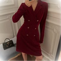 sandro tonali autumn and winter Hepburn style retro blazer womens velvet long-sleeved annual party temperament dress