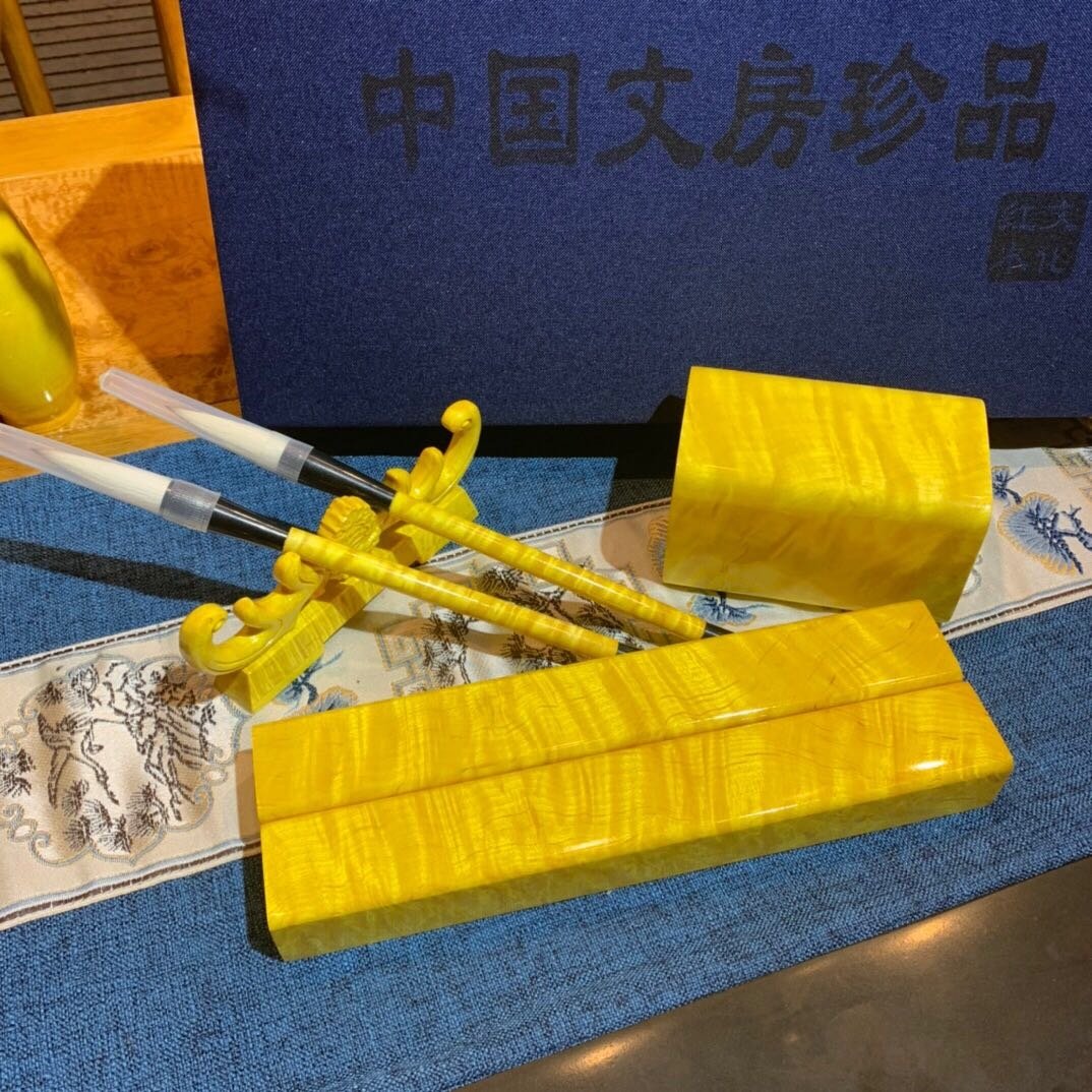 Solid wood study four treasures big leaf nanmu calligraphy beginner brush set wolf pen ink paper inkstone gift box