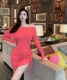 Sexy one-word collar strapless knitted dress 2022 autumn and winter pure desire drawstring sexy slim bag hip skirt Q1044