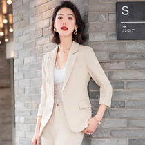 Suit womens summer casual fashion work clothes temperament goddess fan high-end three-quarter sleeve plaid suit suit women