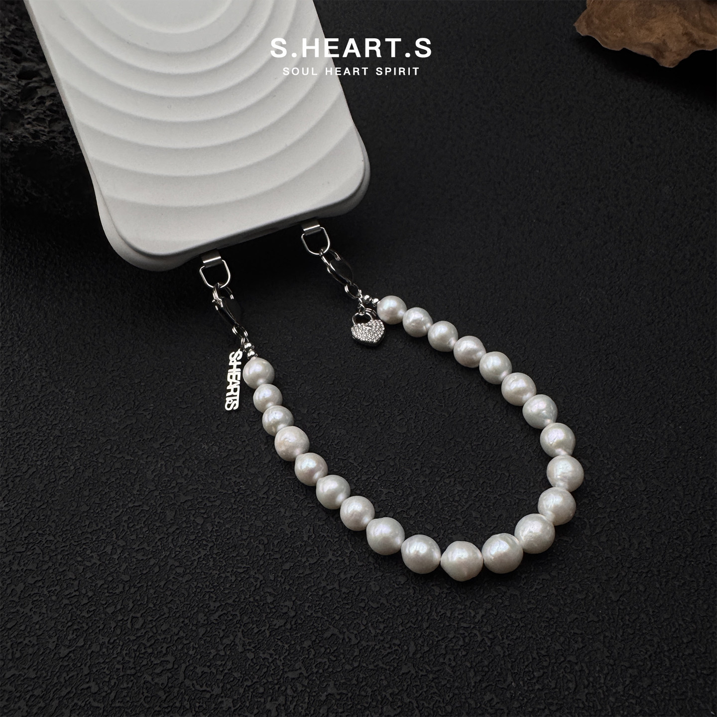 SHEARTS Natural Pearl Mobile Phone Chain, High-Quality Baroque Freshwater Pearl Telephone Hanging Cord Pendant Wristband
