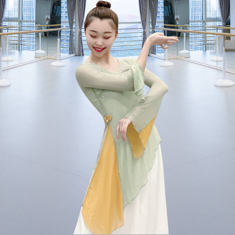 Classical Dance Body Rhyme Dresses Inlaid Drills Dance Dresses Chinese Dance Modern Ethnic Body Yoga Ki Training Utiliti Women