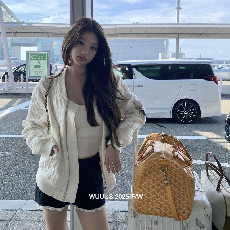 Wuuus【Lattice Law】Bubble Gauze Tofu Block Bomber Jacket for Women, White Hollow Air Force Jacket Wuuus【Lattice Law】Bubble Gauze Tofu Block Bomber Jacket for Women, White Hollow Air Force Jacket
