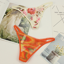 Thin strap super sexy fully transparent embroidered thong womens low-waist underwear T-pants SMLXL