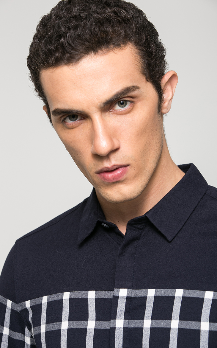 Kệ ||| Jack Jones kẻ sọc cổ áo cotton dài tay C-216405520 sơ mi tay ngắn nam