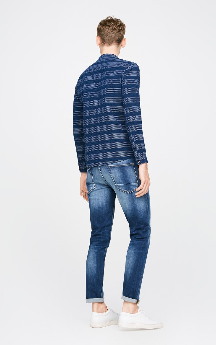 Kệ | Slade cotton sọc giản dị áo sơ mi nam dài tay C | 417305535 áo dài tay phồng