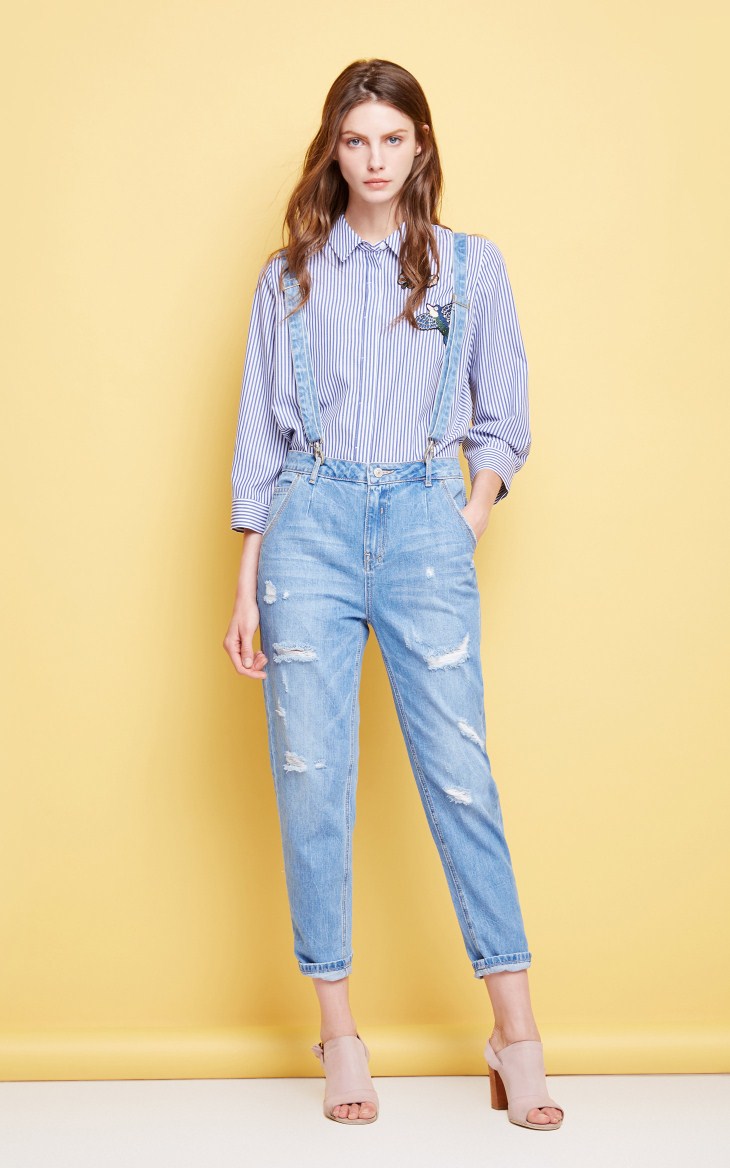 [3 miễn phí 1] Vero Moda có thể mặc được quần yếm denim cao 9 điểm có thể tháo rời | 317349505 quần bò đen nữ