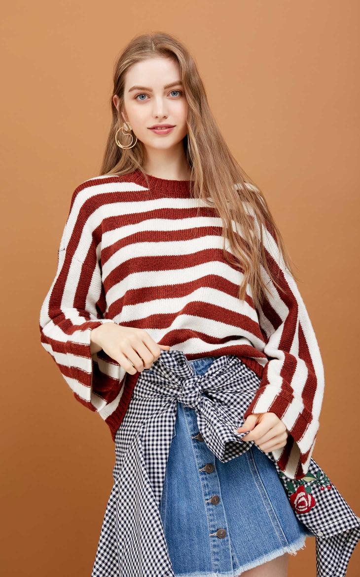 [3 miễn phí 1] Vero Moda sọc vai tay áo len nữ áo len | 317413540 áo len nữ hàng hiệu