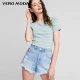 [3 miễn phí 1] Vero Moda sọc vuông cổ áo len ngắn tay co giãn | 317345501