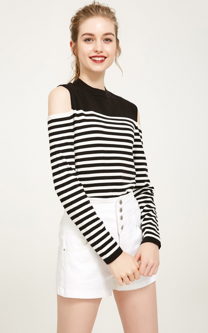 Vero Moda Fall Drop Shoulder Vòng cổ áo len sọc | 317324568 áo len dáng dài