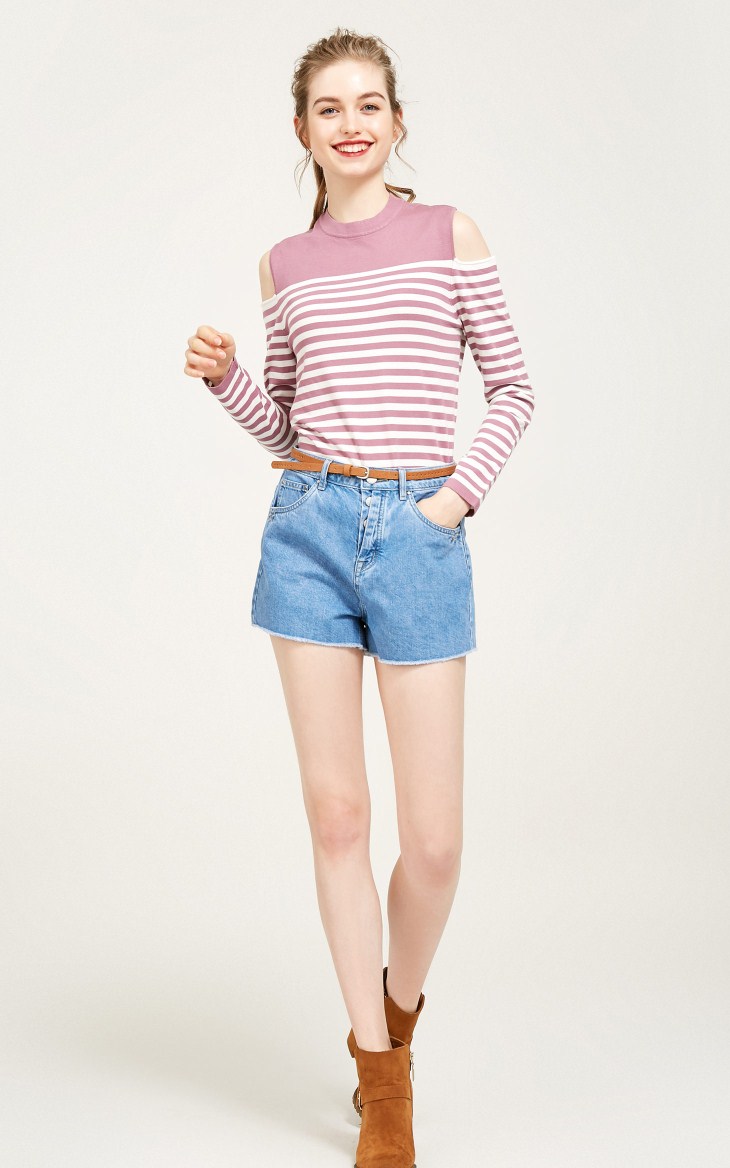 Vero Moda Fall Drop Shoulder Vòng cổ áo len sọc | 317324568 áo len dáng dài