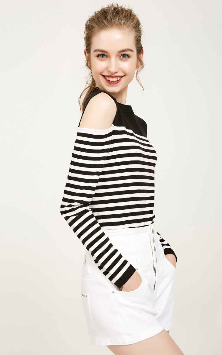 Vero Moda Fall Drop Shoulder Vòng cổ áo len sọc | 317324568 áo len dáng dài