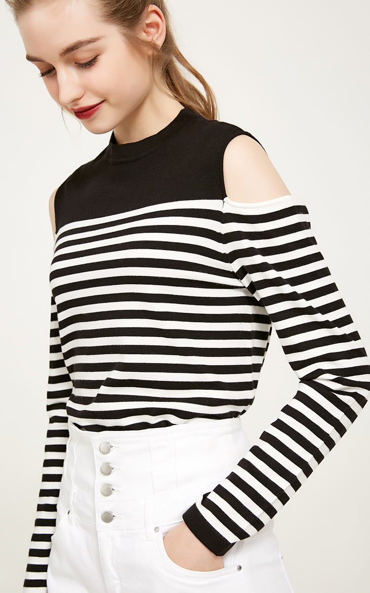 Vero Moda Fall Drop Shoulder Vòng cổ áo len sọc | 317324568 áo len dáng dài