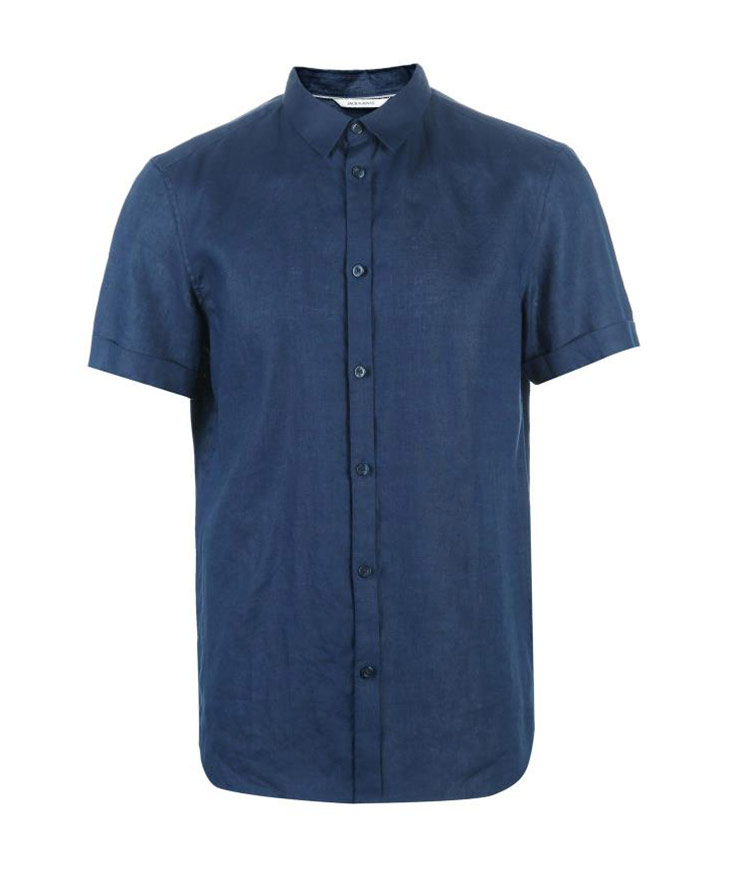 JackJones Jack Jones breathable linen màu rắn mùa xuân và mùa hè của nam giới ve áo ngắn tay áo sơ mi quần áo E | 217204520