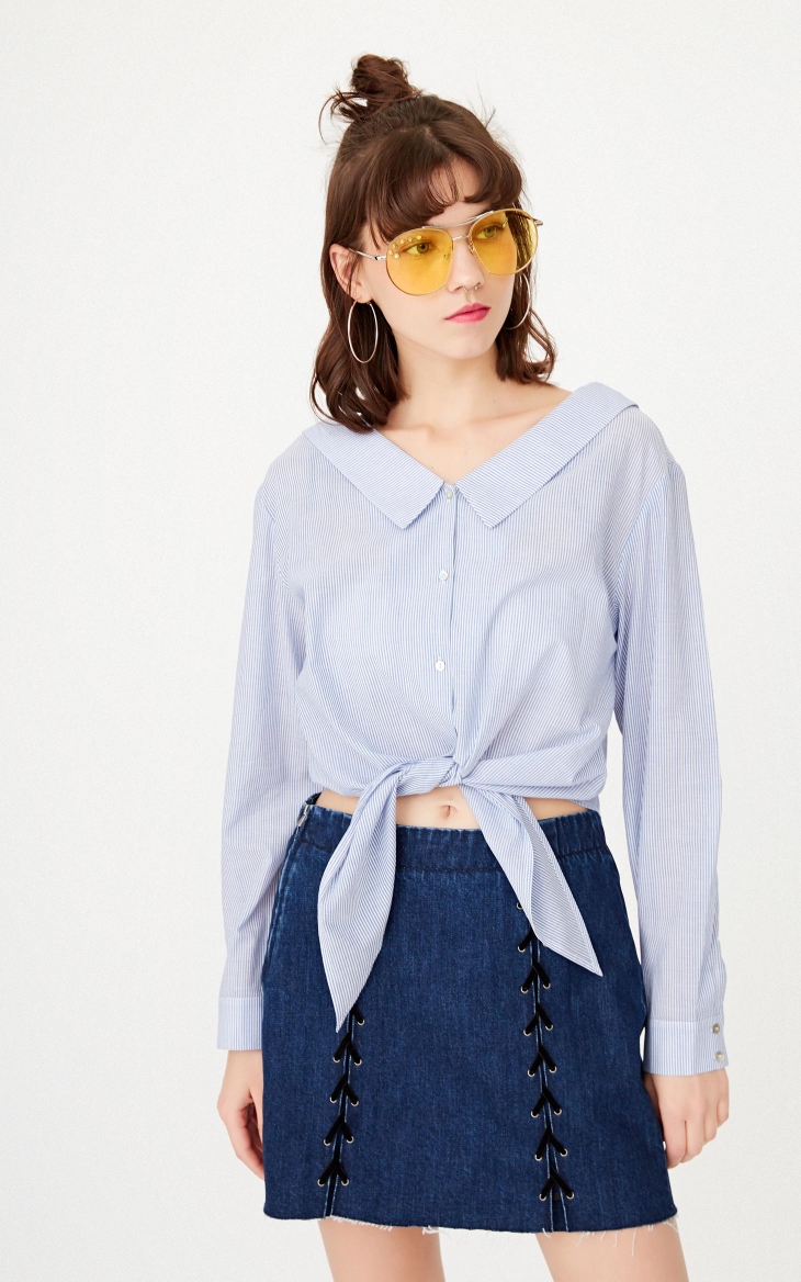 CHỈ áo thun cotton cổ chữ V mới nữ | 117305507 áo sơ mi nữ tay dài form rộng