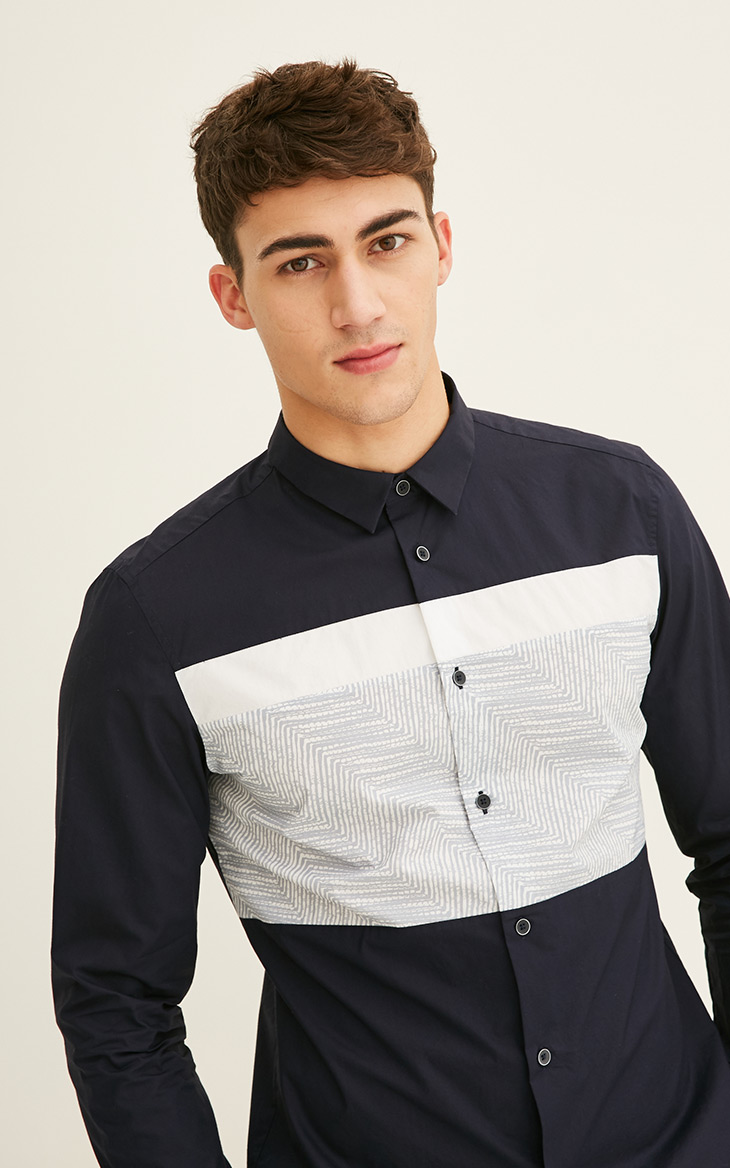 JackJones Jack Jones Áo cotton dài tay hình học E | 217105521 áo sơ mi nam cổ trụ