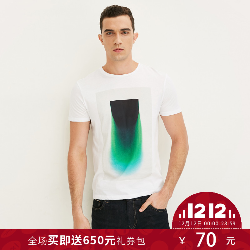 JackJones杰克琼斯印花棉圆领短袖T恤E-216201501