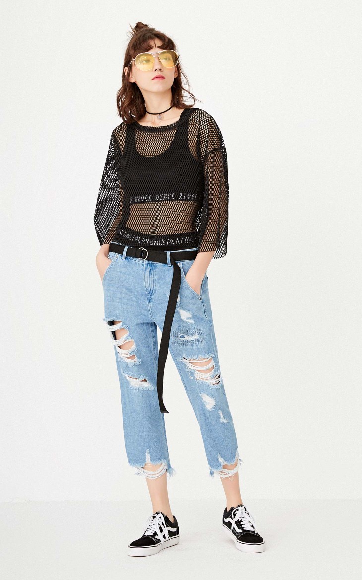 [3 miễn phí 1] CHỈ mùa hè mới lỗ bf gió chín điểm quần jean nữ | 11726I503 shop quần áo nữ