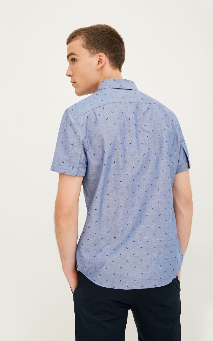 [3 miễn phí 1] JackJones Jack Jones cotton cổ áo sơ mi nam tay ngắn S | 217204525 sơ mi ngắn tay