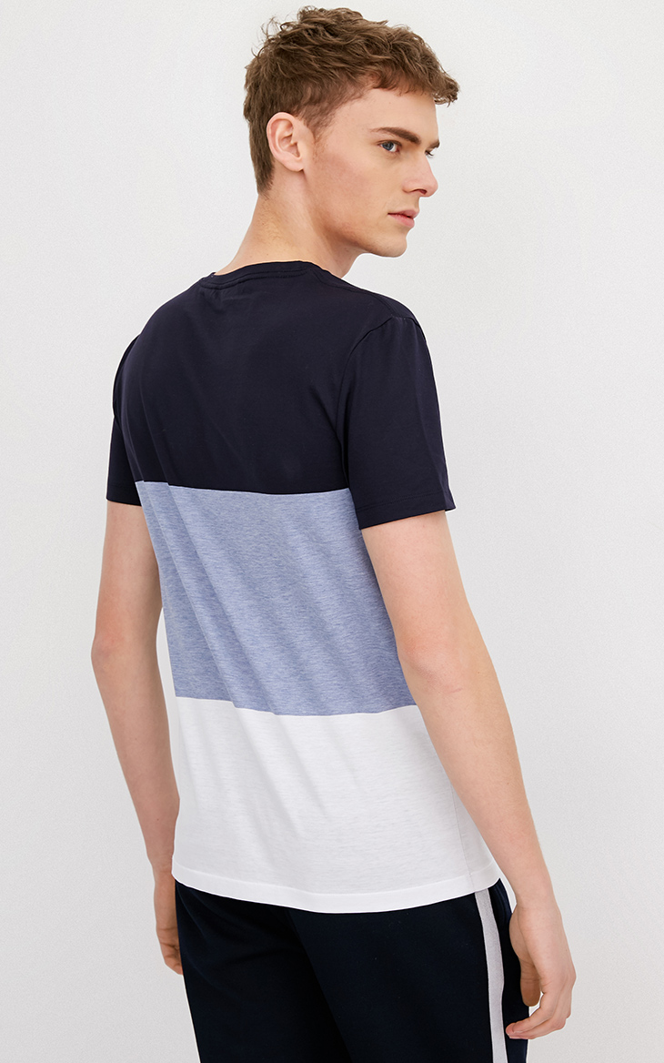 Dưới kệ | Jack Jones cotton màu tương phản khâu mùa xuân nam cổ tròn áo thun ngắn tay thủy triều E | 217201561 áo thun nam tay ngắn cổ trụ
