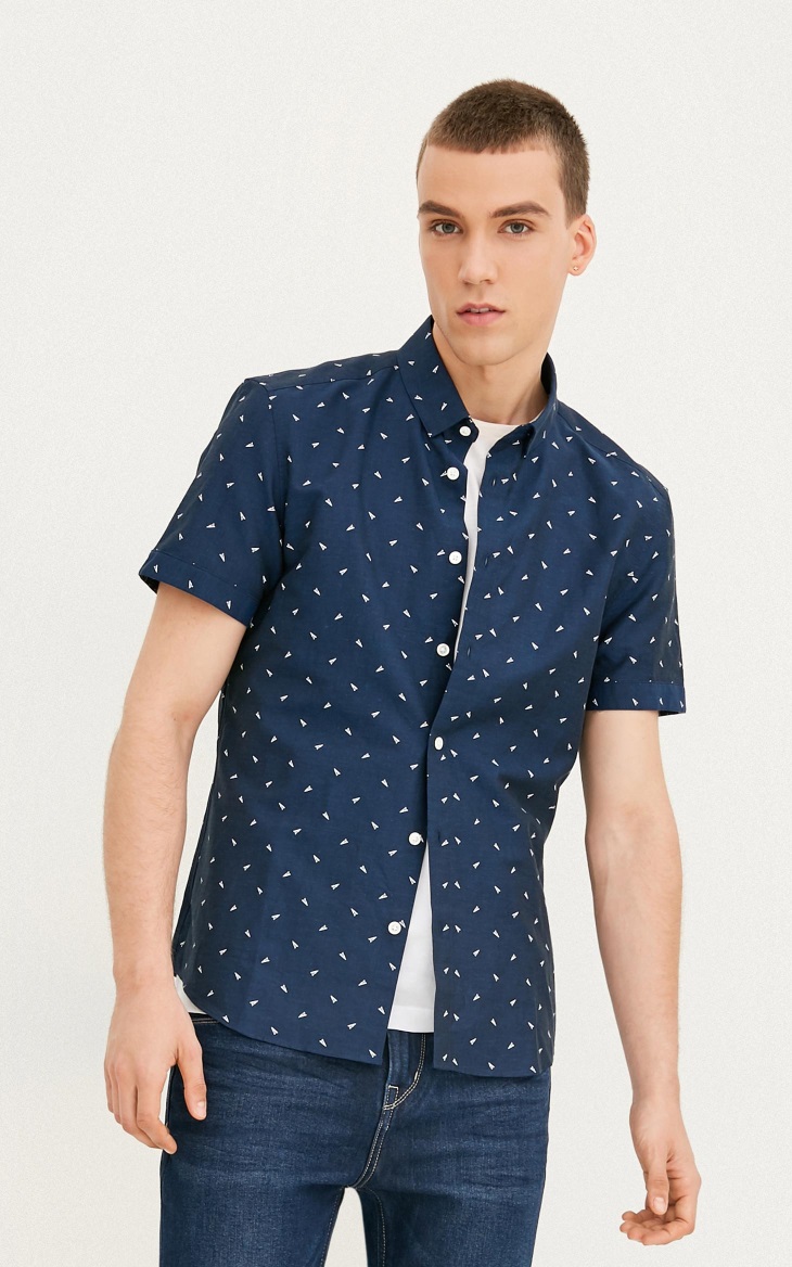 [3 miễn phí 1] JackJones Jack Jones cotton cổ áo sơ mi nam tay ngắn S | 217204525 sơ mi ngắn tay