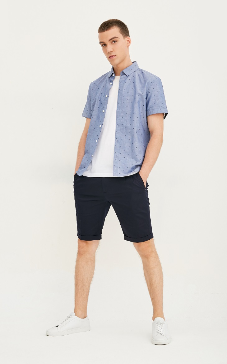 [3 miễn phí 1] JackJones Jack Jones cotton cổ áo sơ mi nam tay ngắn S | 217204525 sơ mi ngắn tay