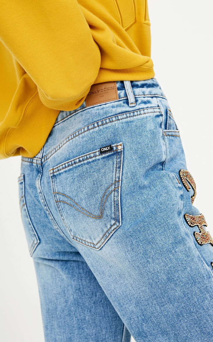 Dưới khung 丨 CHỈ mùa hè mới thả lỏng eo thấp sequin chín điểm quần jeans nữ | 117349620 thoi trang cong so